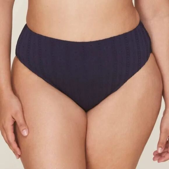 NWT Andie Swim Navy Eyelet 90s High Waisted Bikini Bottom Medium Vintage Inspire - Picture 1 of 11